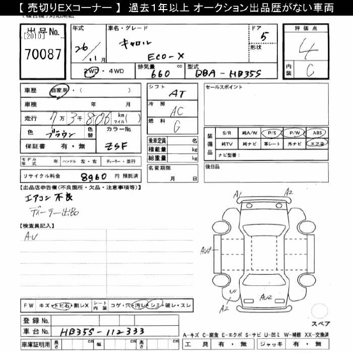 Аукционный лист MAZDA CAROL 2014