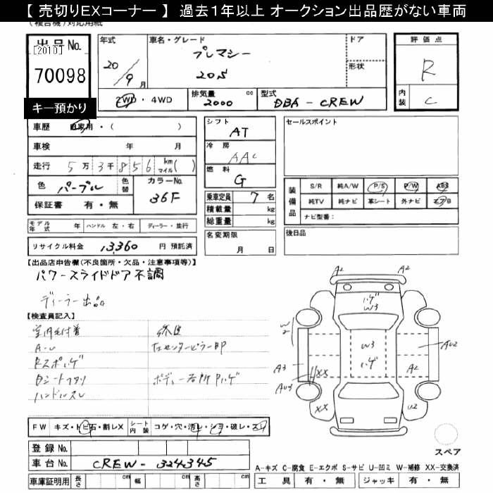 Аукционный лист MAZDA PREMACY 2008