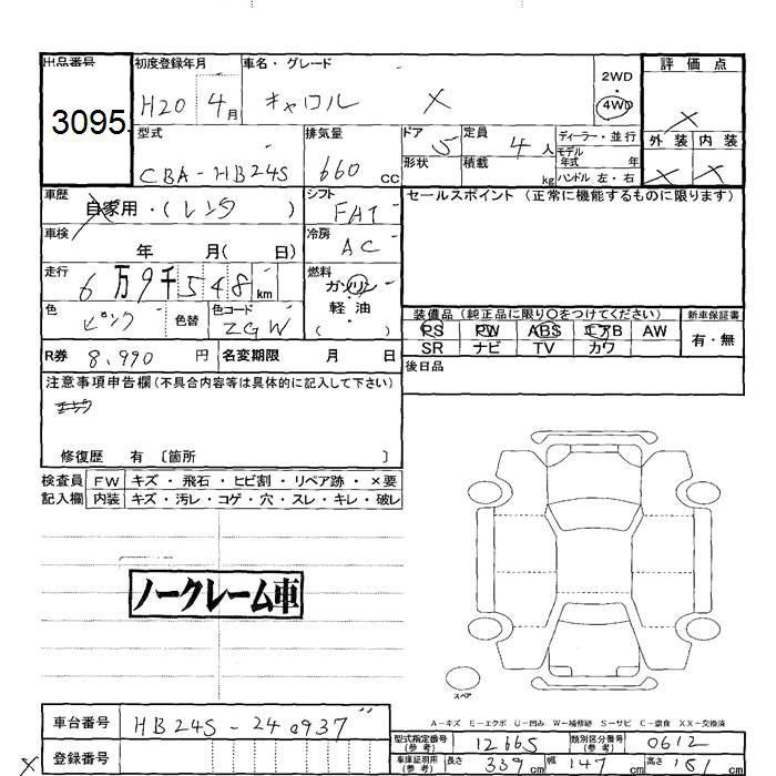 Аукционный лист MAZDA CAROL 2008