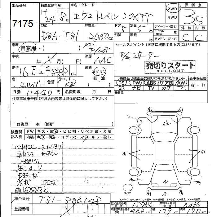 Аукционный лист NISSAN X-TRAIL 2012