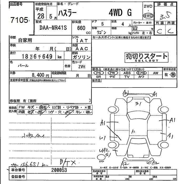 Аукционный лист SUZUKI HUSTLER 2016