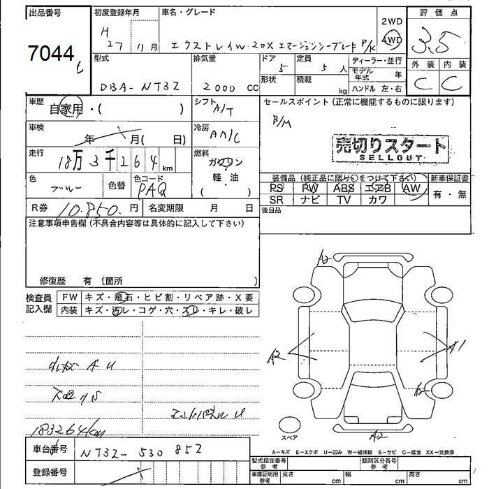 Аукционный лист NISSAN X-TRAIL 2015
