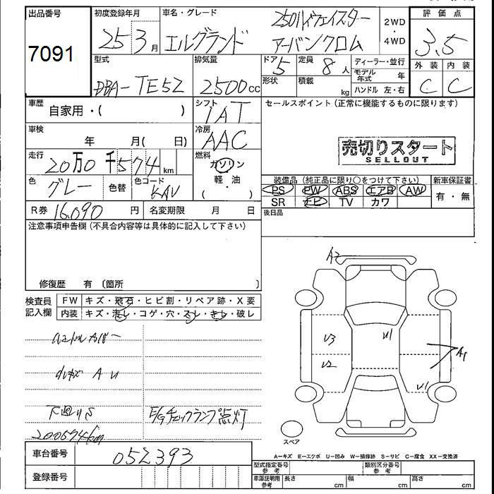 Аукционный лист NISSAN ELGRAND 2013