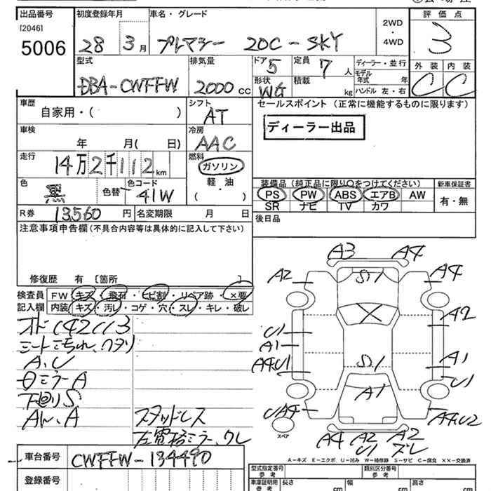 Аукционный лист MAZDA PREMACY 2016