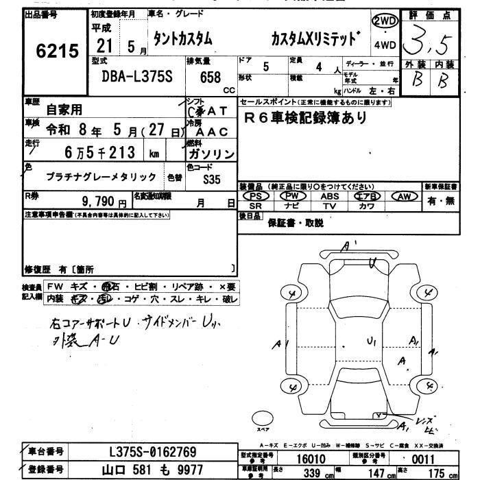 Аукционный лист DAIHATSU TANTO 2009
