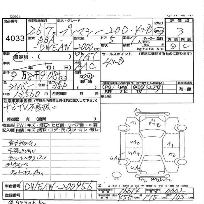 Аукционный лист MAZDA PREMACY 2014