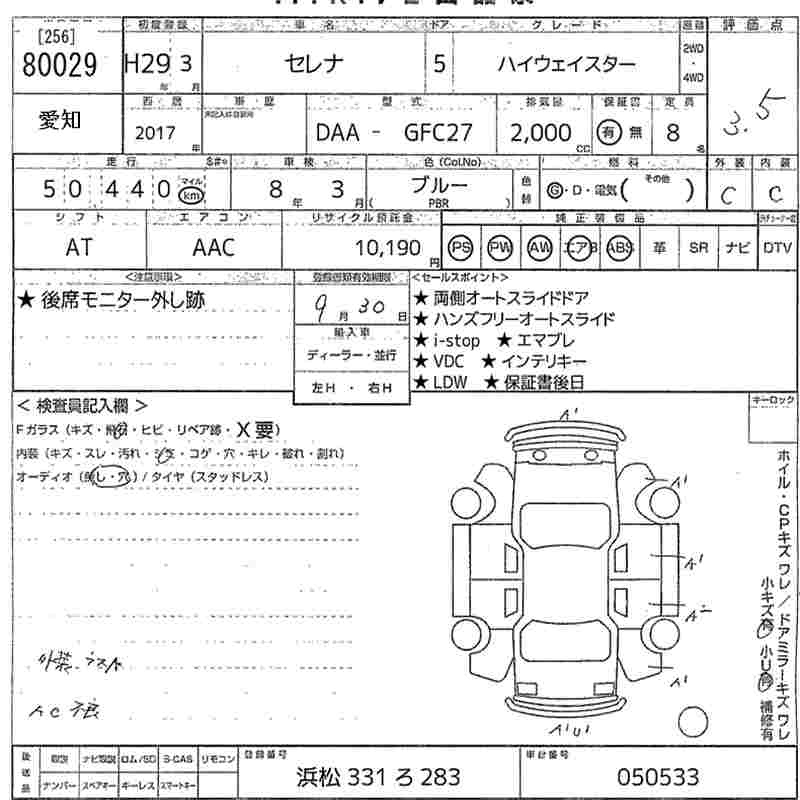Аукционный лист NISSAN SERENA 2017