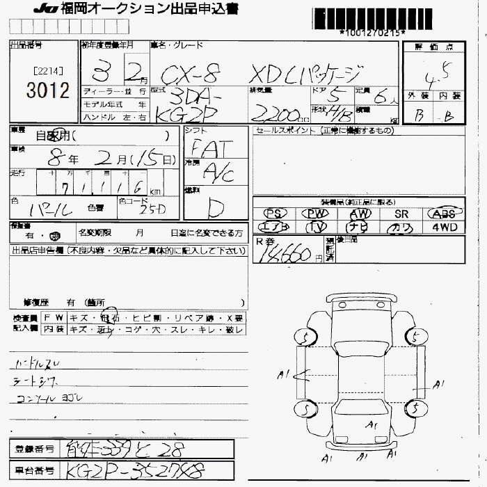 Аукционный лист MAZDA CX-8 2021