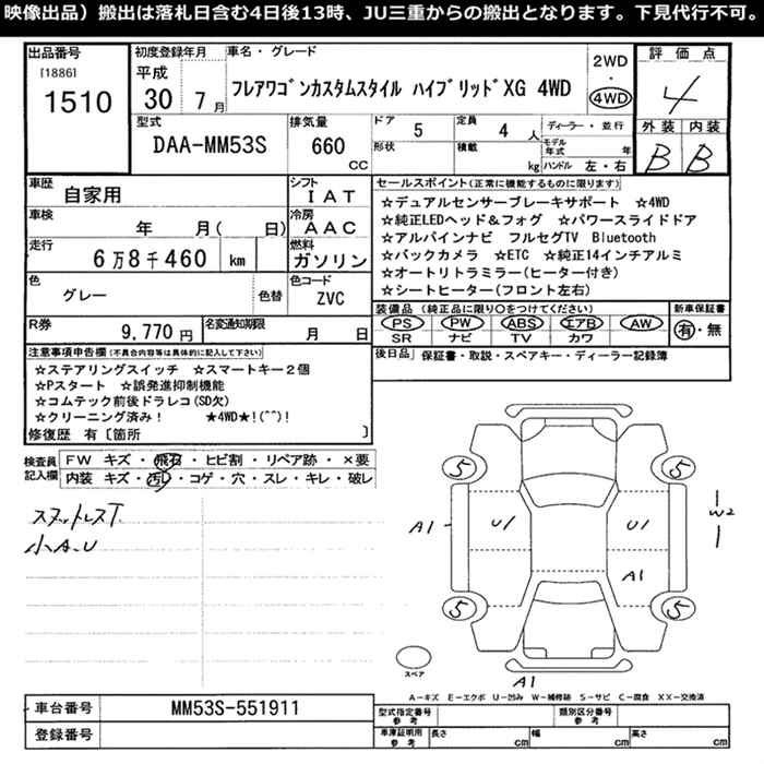 Аукционный лист MAZDA FLAIR WAGON 2018