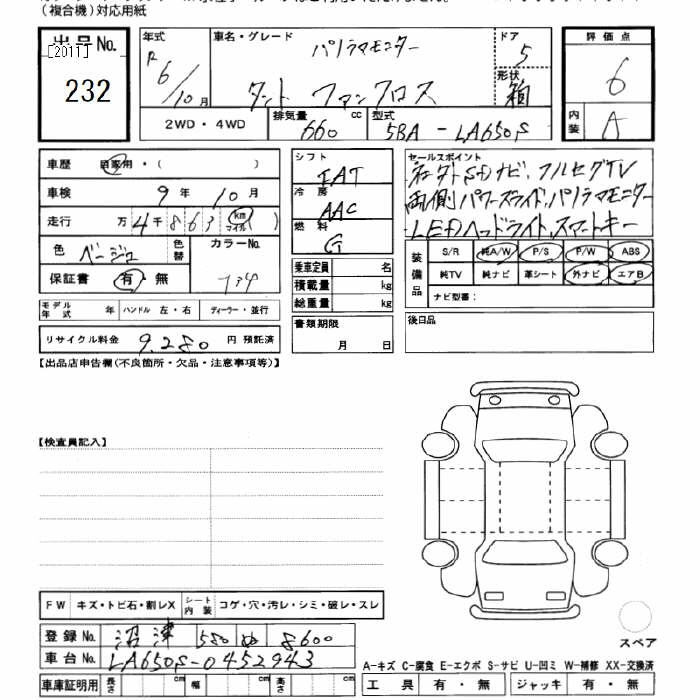 Аукционный лист DAIHATSU TANTO 2024