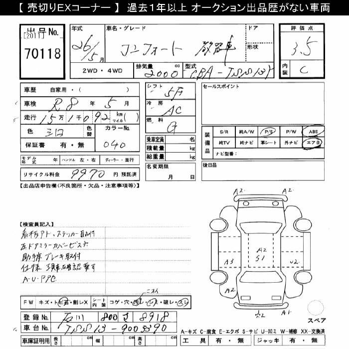 Аукционный лист TOYOTA CROWN COMFORT 2014