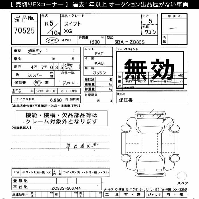 Аукционный лист SUZUKI SWIFT 2023