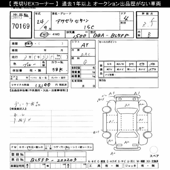 Аукционный лист MAZDA AXELA 2012