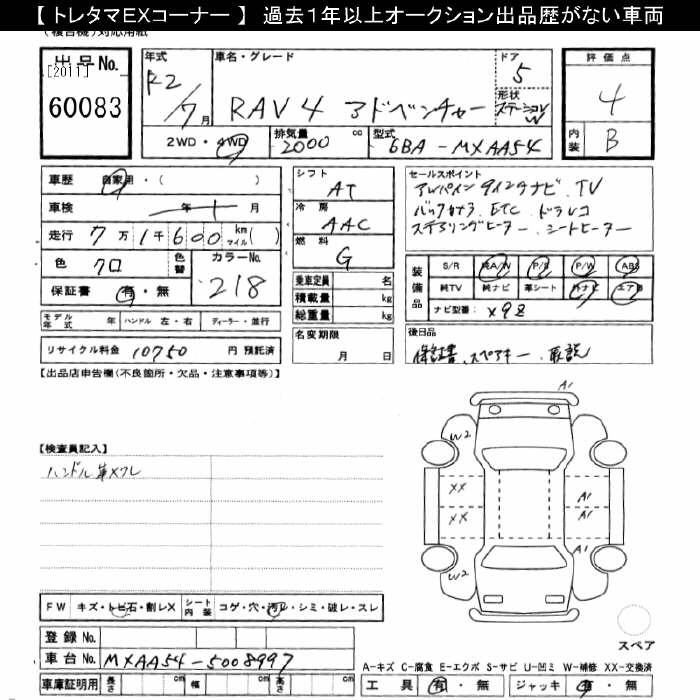 Аукционный лист TOYOTA RAV4 2020