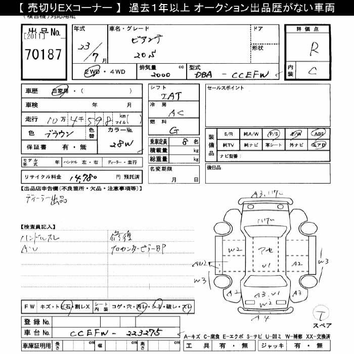 Аукционный лист MAZDA BIANTE 2011
