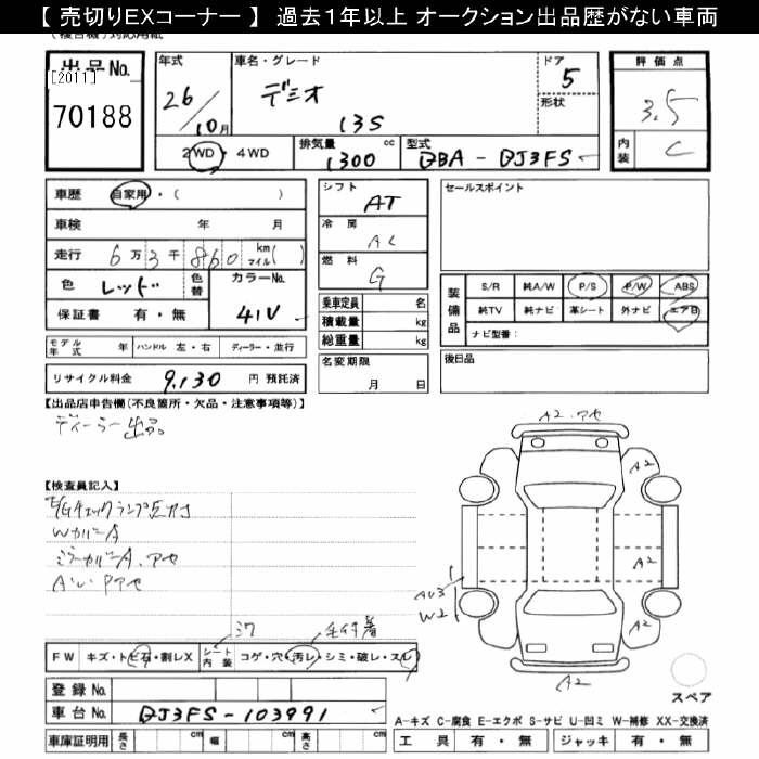 Аукционный лист MAZDA DEMIO 2014