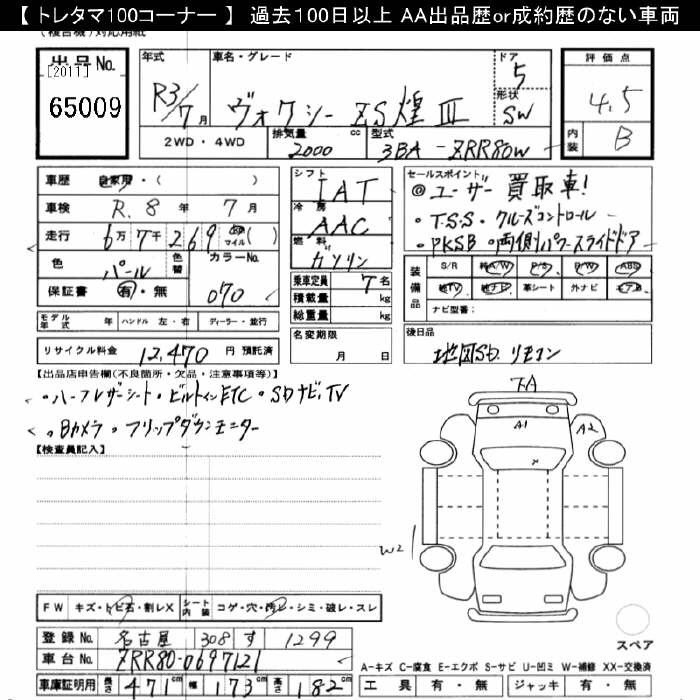 Аукционный лист TOYOTA VOXY 2021