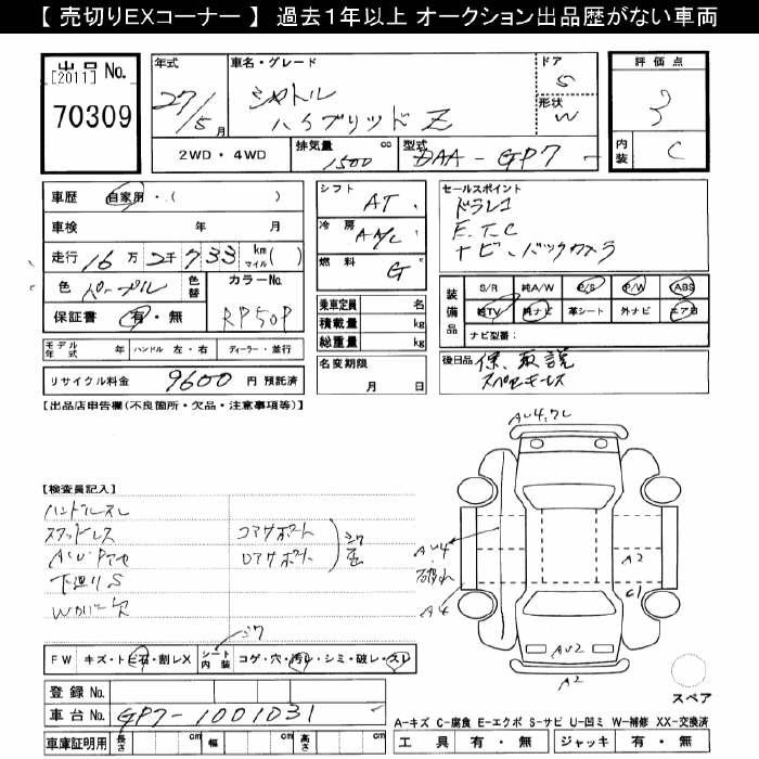 Аукционный лист HONDA SHUTTLE 2015