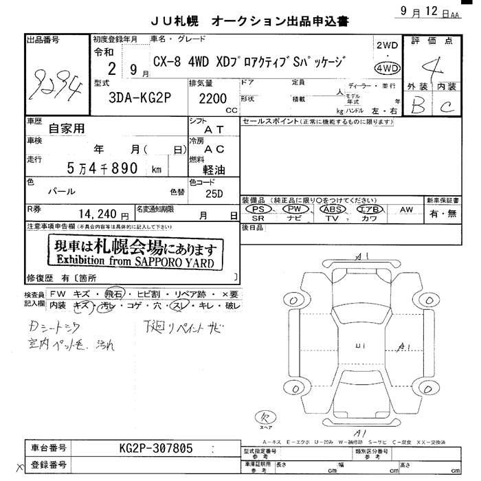 Аукционный лист MAZDA CX-8 2020