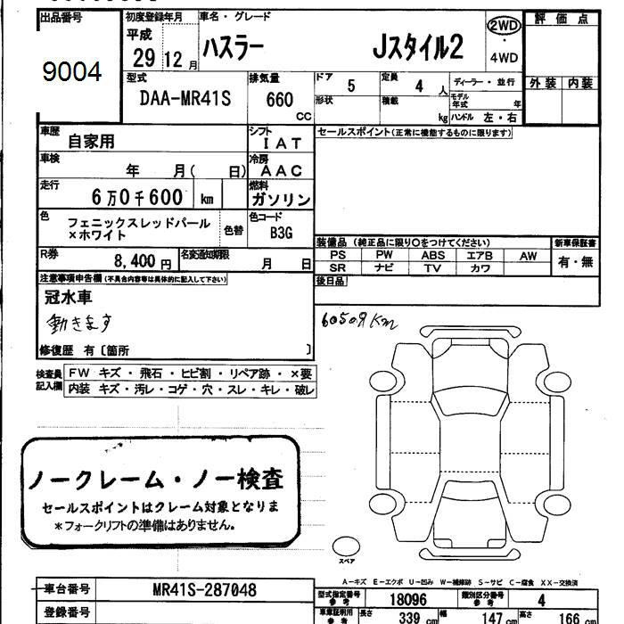 Аукционный лист SUZUKI HUSTLER 2017