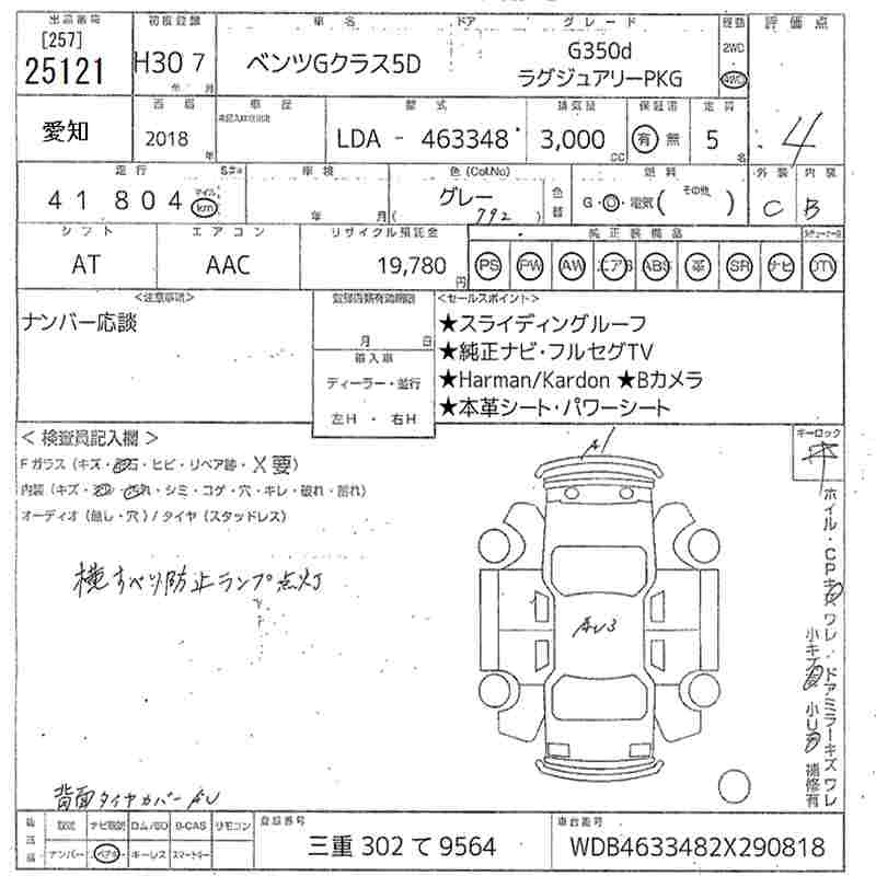 Аукционный лист MERCEDES BENZ G CLASS 2018