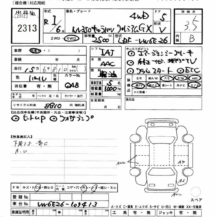 Аукционный лист NISSAN CARAVAN VAN 2019