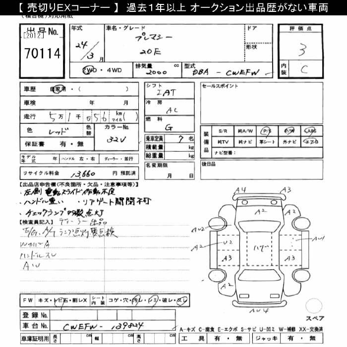 Аукционный лист MAZDA PREMACY 2012