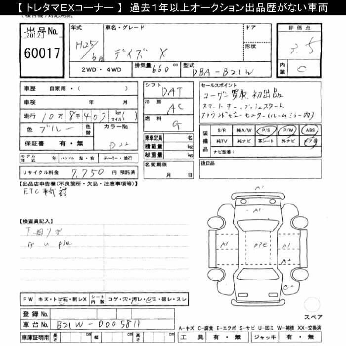Аукционный лист NISSAN DAYZ 2013