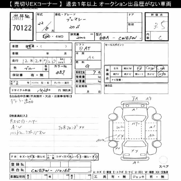 Аукционный лист MAZDA PREMACY 2010