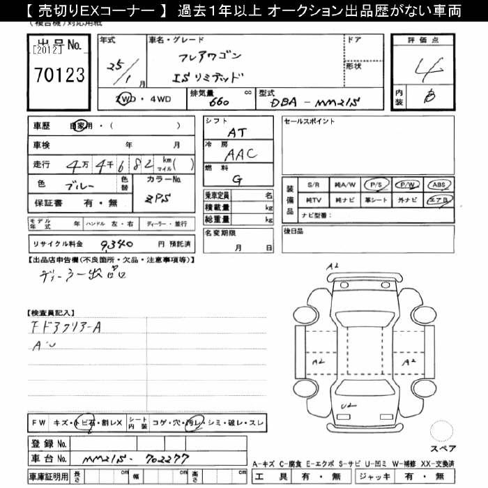 Аукционный лист MAZDA FLAIR WAGON 2013