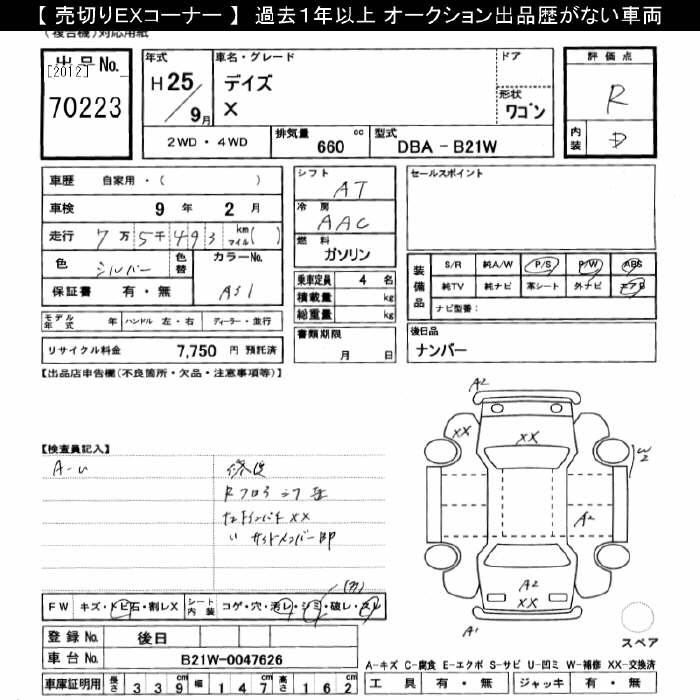 Аукционный лист NISSAN DAYZ 2013