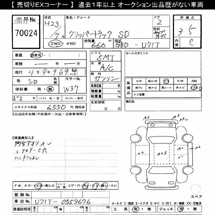 Аукционный лист NISSAN CLIPPER TRUCK 2011