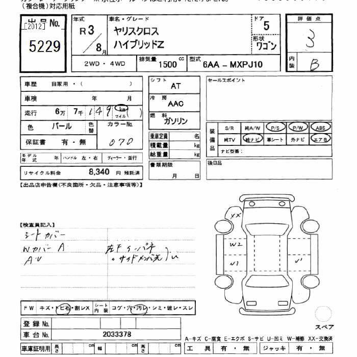 Аукционный лист TOYOTA YARIS CROSS 2021