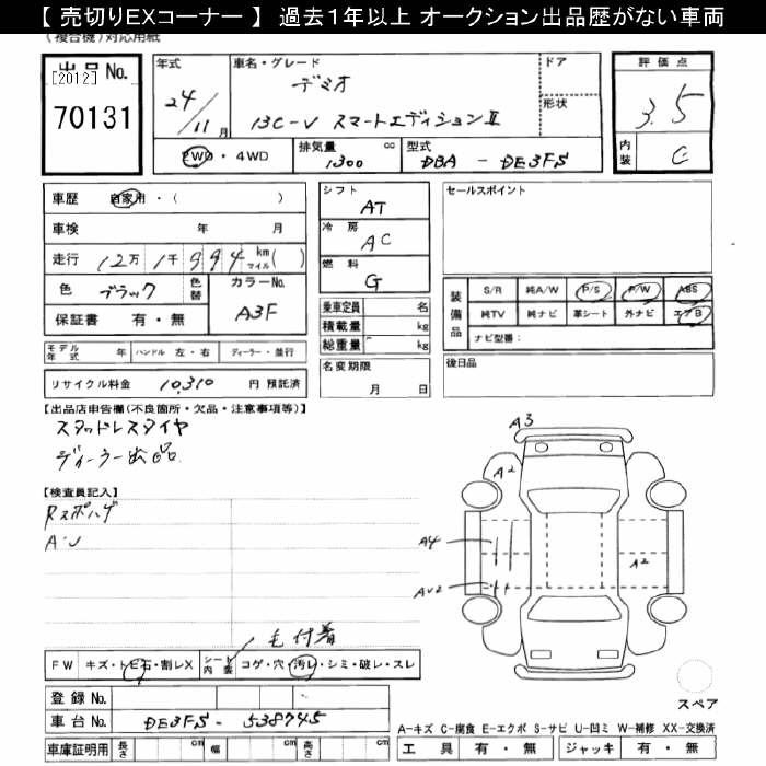 Аукционный лист MAZDA DEMIO 2012