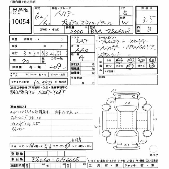 Аукционный лист TOYOTA HARRIER 2020
