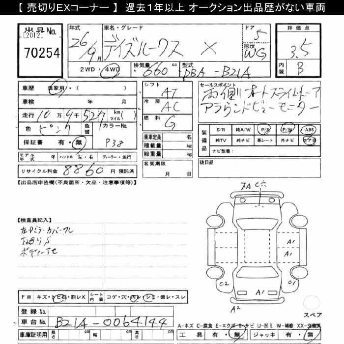 Аукционный лист NISSAN DAYZ ROOX 2014
