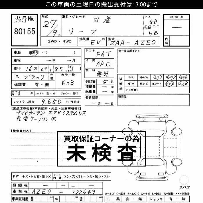 Аукционный лист NISSAN LEAF 2015