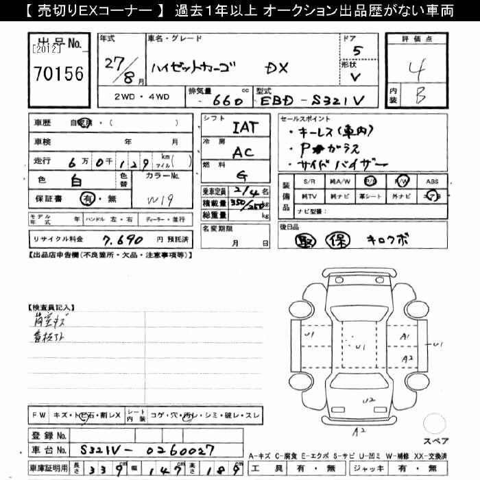 Аукционный лист DAIHATSU HIJET VAN 2015