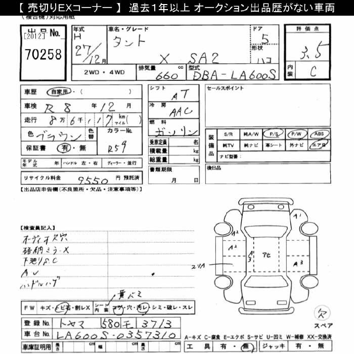 Аукционный лист DAIHATSU TANTO 2015
