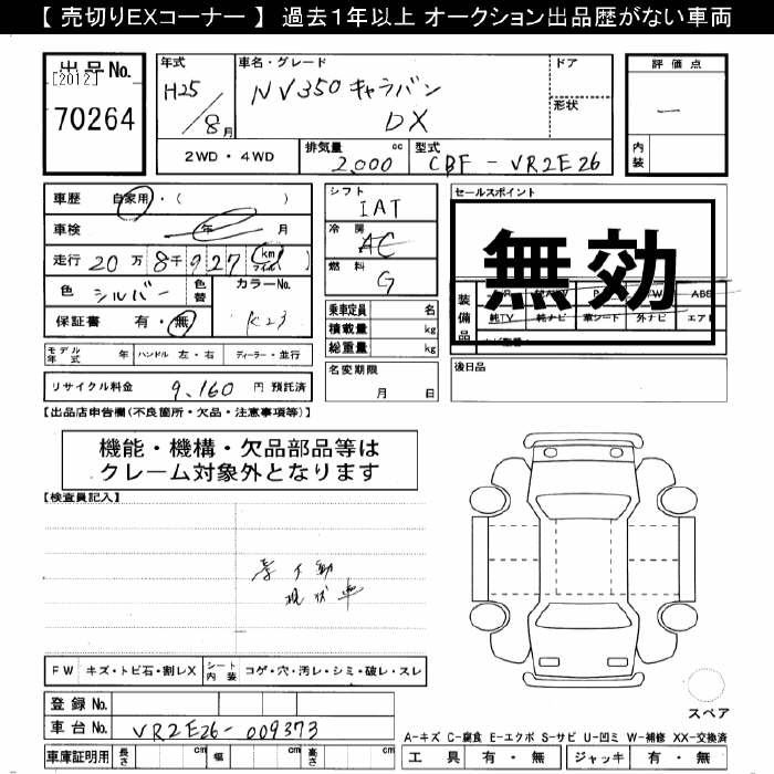 Аукционный лист NISSAN CARAVAN VAN 2013