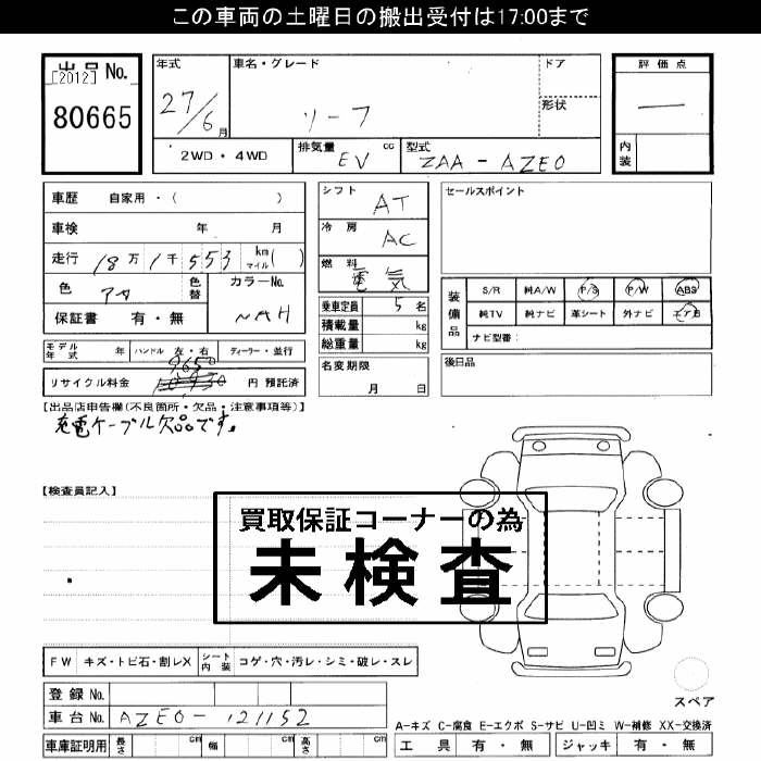 Аукционный лист NISSAN LEAF 2015