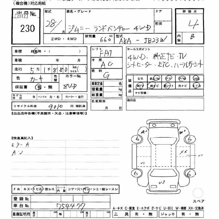 Аукционный лист SUZUKI JIMNY 2016