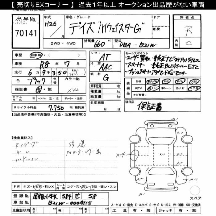 Аукционный лист NISSAN DAYZ 2013