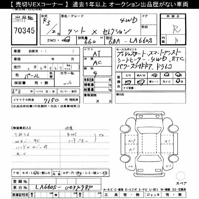 Аукционный лист DAIHATSU TANTO 2021