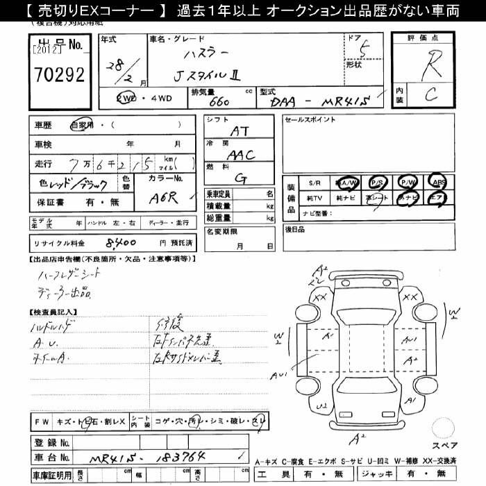 Аукционный лист SUZUKI HUSTLER 2016