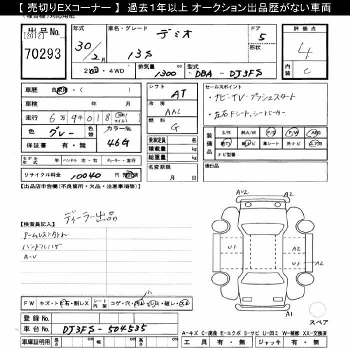 Аукционный лист MAZDA DEMIO 2018
