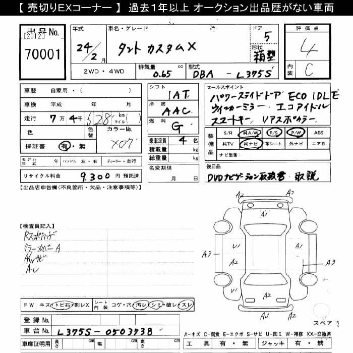 Аукционный лист DAIHATSU TANTO 2012