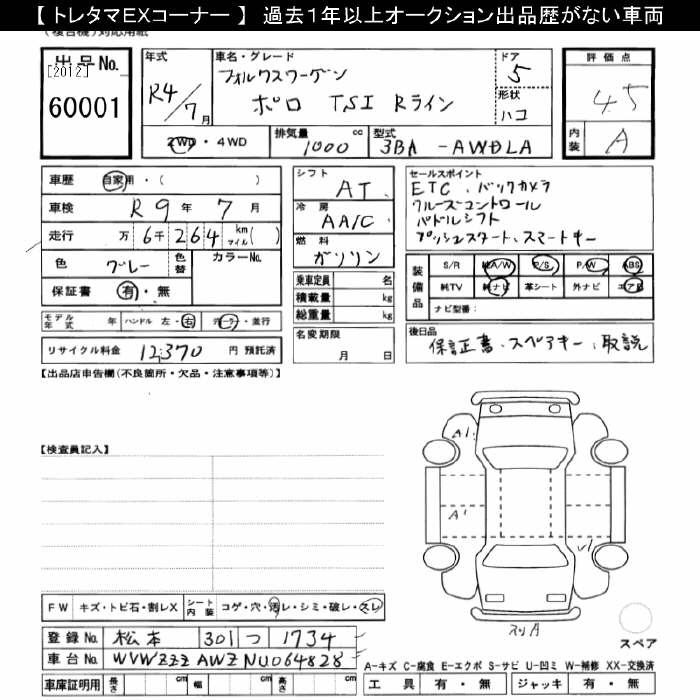 Аукционный лист VOLKSWAGEN POLO 2022