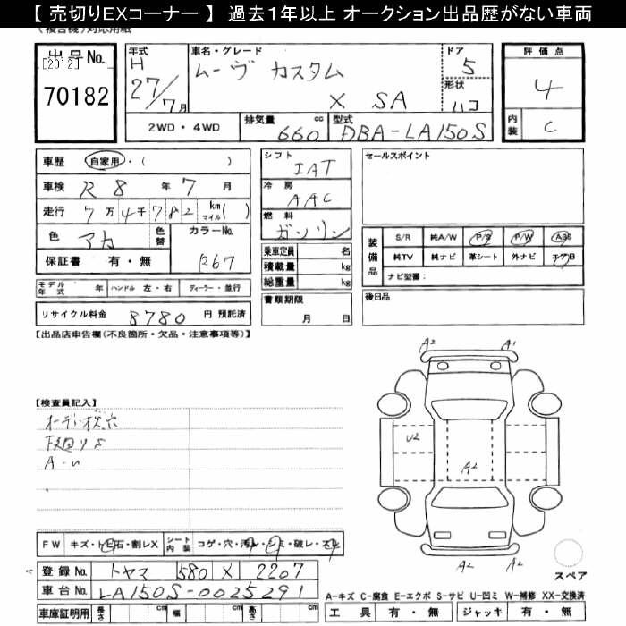 Аукционный лист DAIHATSU MOVE 2015
