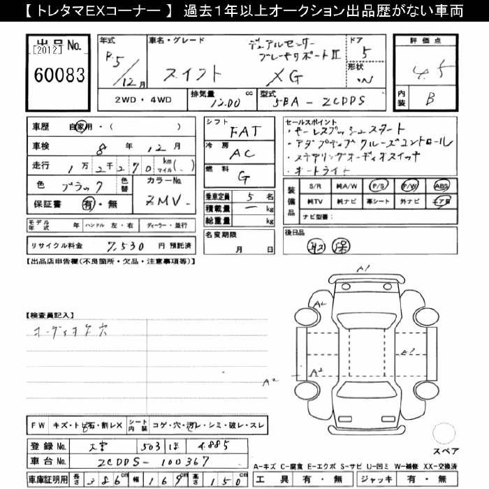 Аукционный лист SUZUKI SWIFT 2023